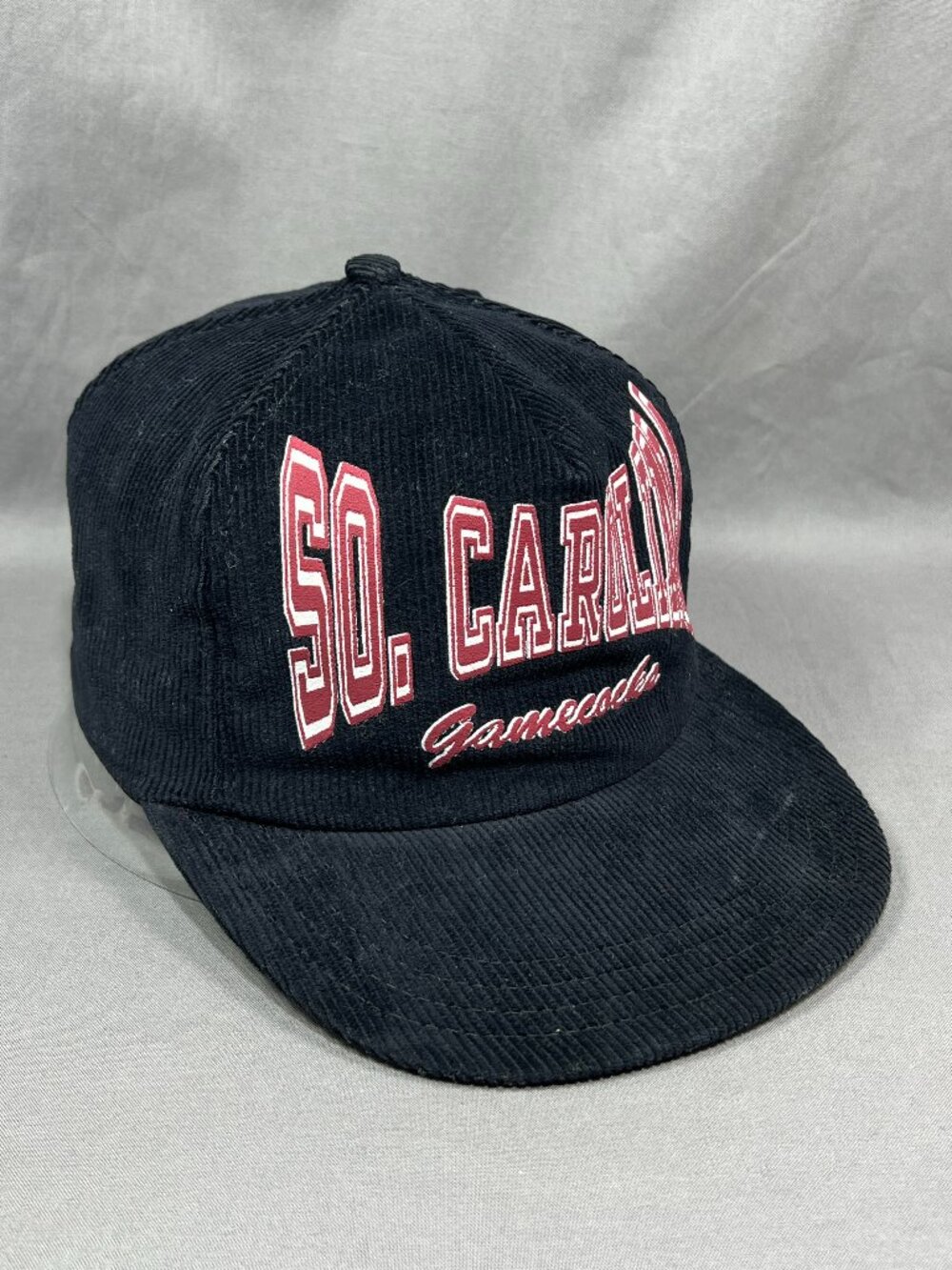 Vtg South Carolina Gamecocks NCAA Paramount Snapback Hat Black Corduroy Mens 90s